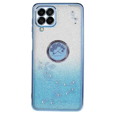Za Samsung Galaxy M53 5G TPU ovitek z gradientom, bleščicami in okrasjem iz nosorogovih, cvetlični vzorec, ovitek za telefon