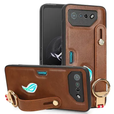 Za Asus ROG Phone 7 5G Pulsera Pie de apoyo Estuche de teléfono Cubierta de PC + TPU recubierta de cuero PU con abridor de botellas