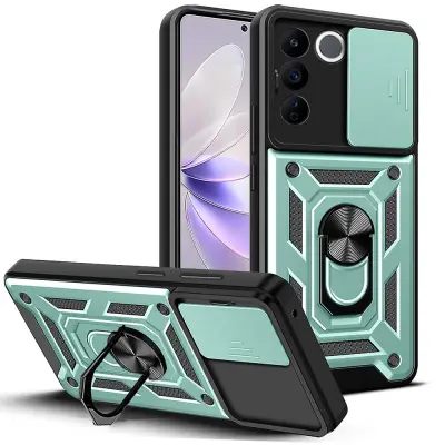 Za vivo V27e 4G PC+TPU telefonska torbica, drsna zaščita leč, odporen na udarce, stojalo za telefon, pokrovček