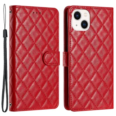 Za iPhone 14 telefonski ovitek, odporen proti prahu, denarnica, stojalo, šivanje črt, tekstura romba, PU usnjena torbica za telefon