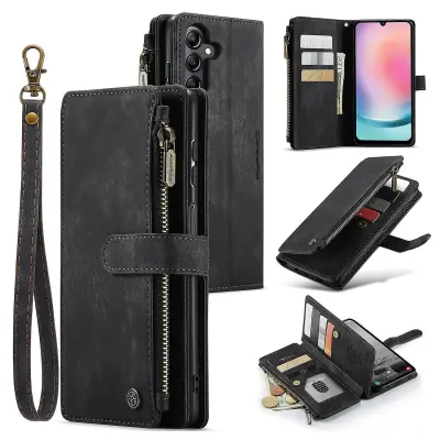 CASEME C30 Series za Samsung Galaxy A24 4G PU usnjena torbica za telefon z zadrgo, 10 režami za kartice, pokrov denarnice