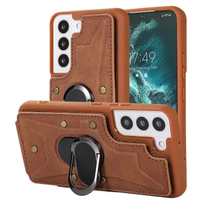 Za Samsung Galaxy S23 Reže za kartice Telefonski ovitek Ring Kickstand PU usnje prevlečen TPU ovitek
