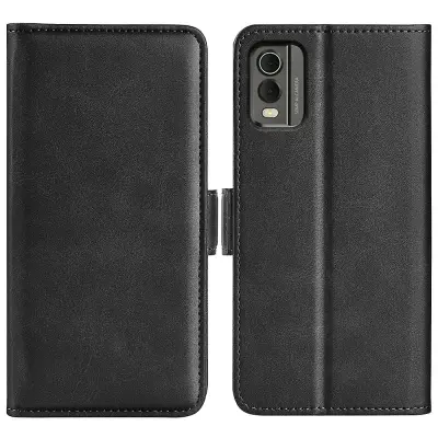 Folio etui iz PU usnja z zložljivim stojalom iz telečje teksture za telefon Nokia C32 Wallet Flip Phone Cover