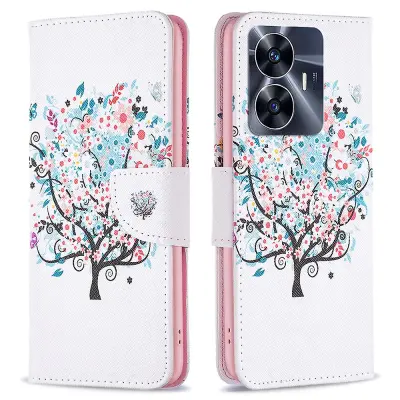 Za Realme C55 etui za telefon s tiskanjem vzorcev, popolna zaščita, lupina denarnice iz usnja PU s stojalom