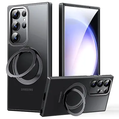 Za Samsung Galaxy S23 Ultra TPU+akrilno mat ohišje za telefon, vrtljiv pokrov s stojalom, združljiv z MagSafe