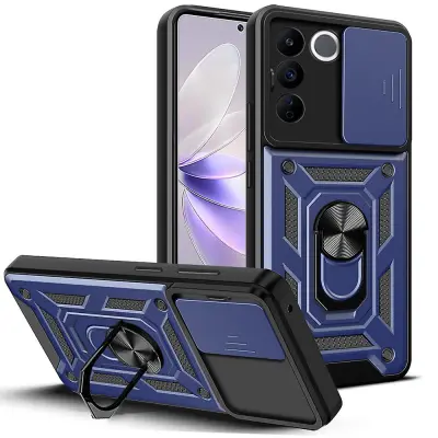 Za vivo V27e 4G PC+TPU telefonska torbica, drsna zaščita leč, odporen na udarce, stojalo za telefon, pokrovček
