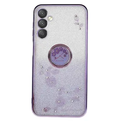 Za Samsung Galaxy A24 4G TPU ovitek s cvetličnim vzorcem z gradientnimi bleščicami, ovitek s stojalom za telefon