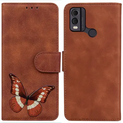 Torbica iz PU usnja na dotik kože za Nokio C22 Butterfly Printing Denarnica Pokrov za stojalo za telefon