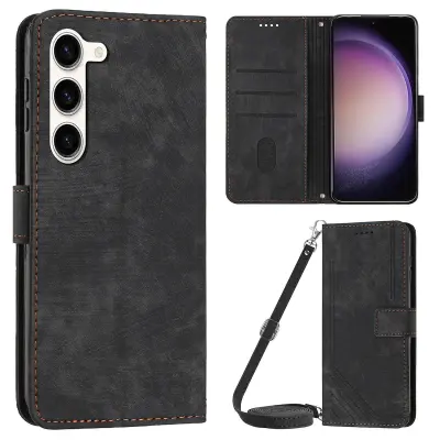 Za Samsung Galaxy S23+ torbica denarnica PU usnjena preklopna preklopna lupina z vtisnjenimi linijami stojalo ovitek za telefon