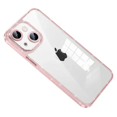 SULADA za iPhone 14 Plus TPU okvir iz kaljenega stekla, zadnja stran ohišja telefona, zaščita za leče, bleščice, galvansko prevleka
