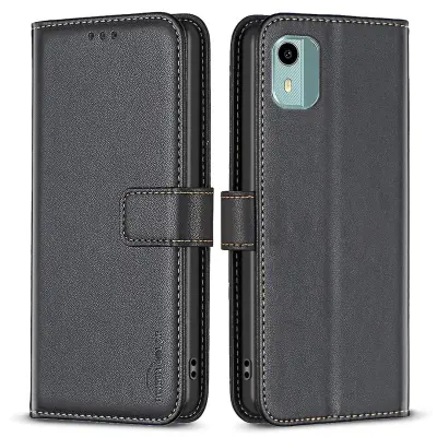 BINFEN COLOR BF17 Za Nokia C12 4G/C12 Pro/C12 Plus stojalo za pametni telefon PU usnje+TPU ovitek za denarnico