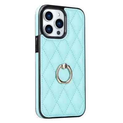 Ovitek za telefon iz PU usnja+TPU za iPhone 13 Pro Max, šivanje rombastega držala za prstan, ovitek za telefon s stojalom