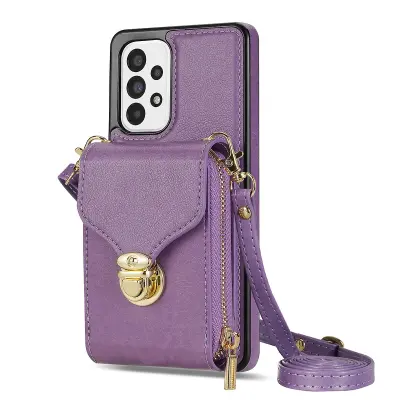 Ovitek za telefon Crossbody za Samsung Galaxy A52 4G/5G/A52s 5G, PU usnje + TPU držalo za kartico z zadrgo, pokrov s stojalom