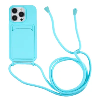 Ovitek, odporen proti udarcem za iPhone 14 Pro Max, tekoči silikonski ovitek za telefon proti padcem z režo za kartice, trak