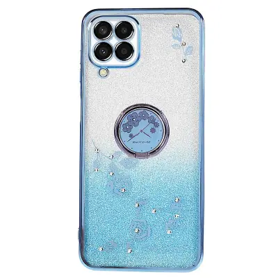 Za Samsung Galaxy M33 5G (globalna različica) ovitek za telefon s stojalom TPU z gradientnimi bleščicami in cvetličnim vzorcem nosorogovih
