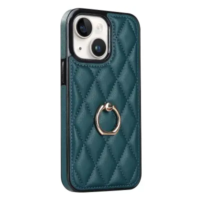 Za iPhone 13 6,1-palčni etui za telefon iz PU usnja+TPU z šivi v obliki romba, držalo za prstan, ovitek za telefon s stojalom