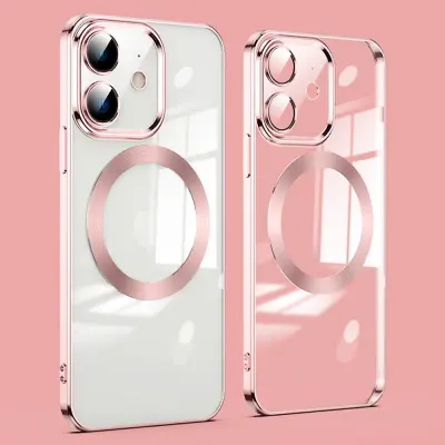 Za iPhone 11 Funda magnetica para teléfono Protector de lente de vidrio Acrílico + TPU Galvanoplastia transparente Cubierta de teléfono transparente