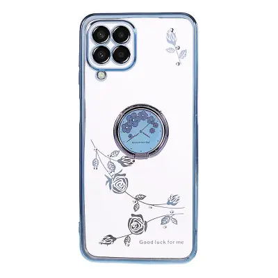 Ovitek za telefon TPU za Samsung Galaxy A42 5G s cvetličnim vzorcem, galvansko obdelan prstan z okrasnim kamnom, pokrov s stojalom