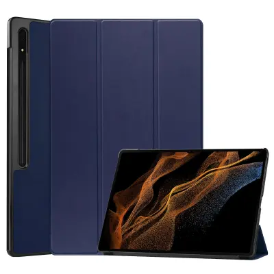 Usnjen ovitek za tablični računalnik s trikratnim stojalom za Samsung Galaxy Tab S8 Ultra s samodejnim prebujanjem/spanjem
