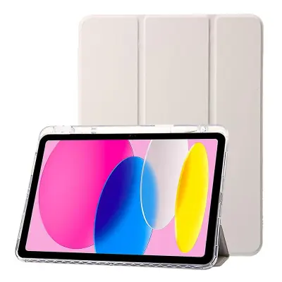 Za iPad 10.9 (2022) s tri-zložljivim stojalom, pametni ovitek iz PU usnja, prozoren akril + TPU ovitek za tablični računalnik