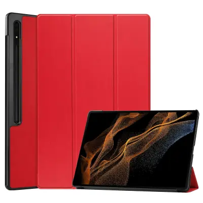 Usnjen ovitek za tablični računalnik s trikratnim stojalom za Samsung Galaxy Tab S8 Ultra s samodejnim prebujanjem/spanjem