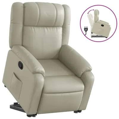Naslanjač - Relax naslanjač s funkcijo vstajanja krem umetno usnje