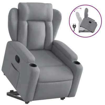 Naslanjač - Relax naslanjač s funkcijo vstajanja svetlo sivo blago