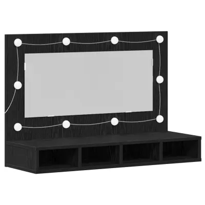 vidaXL LED ogledalo omara v črnem hrastu - 90x31.5x62 cm