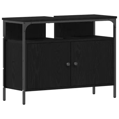 vidaXL Omara za umivalnik Črno hrast 80x30x60 cm Izdelano iz vezanega lesa