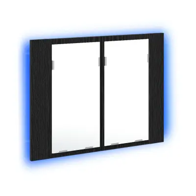 vidaXL LED ogledalna omara za kopalnico črna hrast 60x12x45 cm iz inženirskega lesa