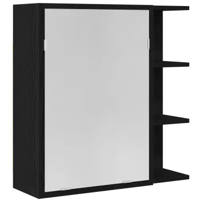 vidaXL Črno ogledalo za kopalnico z omarico 62,5x20,5x64 cm - Inženirski les