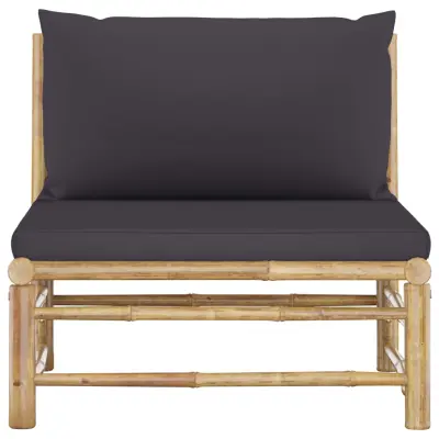 Vrtni sredinski kavč - Zunanji kavč s temno sivimi blazinami bambus