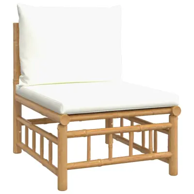 Vrtni sredinski kavč - Zunanji kavč s kremno belimi blazinami bambus