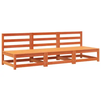 Vrtni kavč - Zunanji kavči brez naslonov 3 kos voščeno rjav trdna borovina