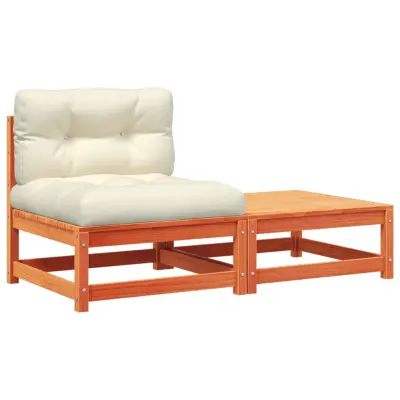 Vrtni kavč - Zunanji kavč brez naslonjal z blazinami in stolčkom za noge