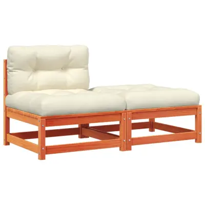 Vrtni kavč - Zunanji kavč brez naslonjal z blazinami in stolčkom za noge