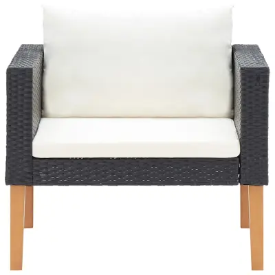 Enojni vrtni kavč - Zunanji kavč z blazinami poli ratan črn