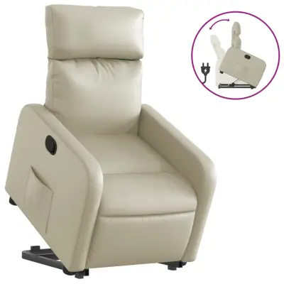 Naslanjač - Relax naslanjač s funkcijo vstajanja krem umetno usnje