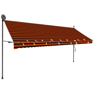 Ročno zložljiva tenda - Senčniki z LED lučkami 400 cm oranžna in rjava