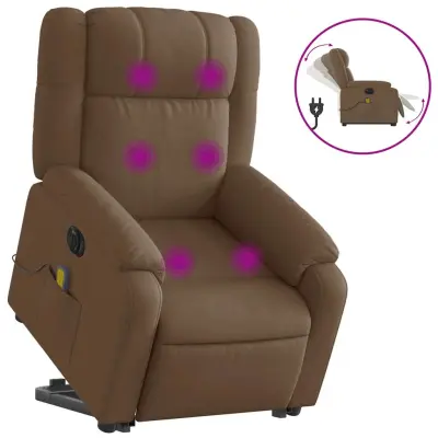 Električni masažni naslanjač - Relax naslanjač s funkcijo vstajanja rjav