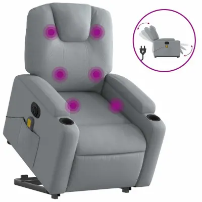 Električni masažni naslanjač - Relax naslanjač s funkcijo vstajanja svetlo siv