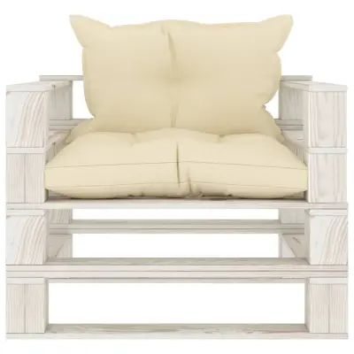 Vrtni kavč - Zunanji kavč iz palet s krem blazinami lesen