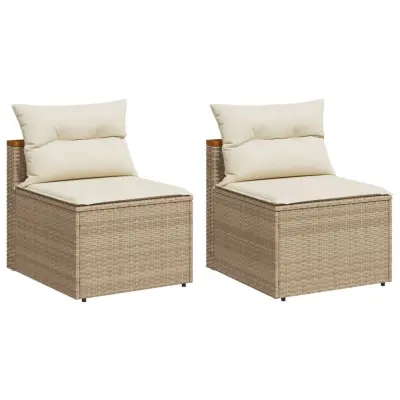 Vrtni kavč - Zunanji kavč brez naslonjal z blazinami 2 kosa bež poli ratan