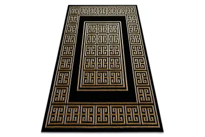 Preproga ALLURE 1968 Grški ključ, okvir - strukturna, elegantna, glamur črna / zlato 140x190 cm