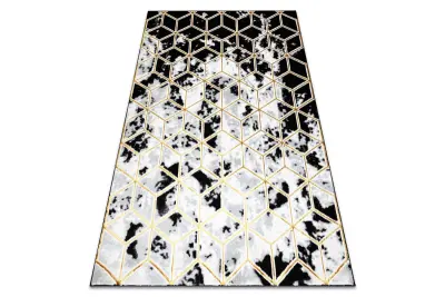 Preproga ALLURE 1966 Cube kocka 3D - strukturna, elegantna, glamur črna / zlato 280x370 cm