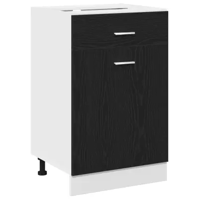 vidaXL Črna hrastova omarica z predali - 50x46x81.5 cm