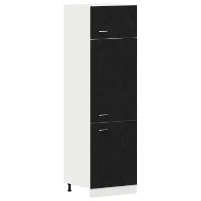 vidaXL Omara za hladilnik v črnem hrastu - 60x57x207 cm, narejena iz inženirskega lesa