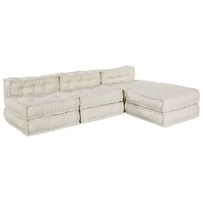 vidaXL 4-sedežni modularni pouf kavč, zložljiv, krema tkanina