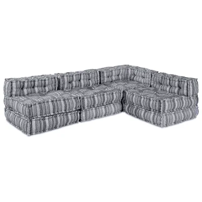 vidaXL 4-sedežni modularni pouf kavč s pretvorbo v svetlo sivo blago
