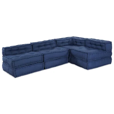 vidaXL Modularni Poufi - Set 4 v indigo tkanini